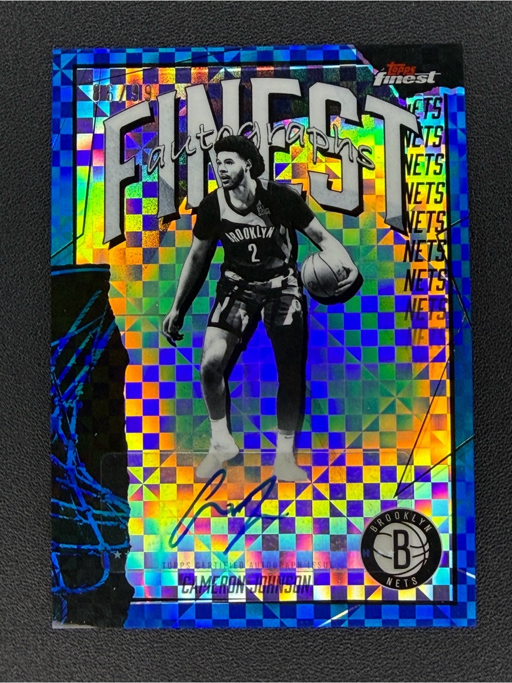 2025-26 Topps Finest Refractor Auto Cameron Johnson Blue X-Fractor Holo /99 Nets